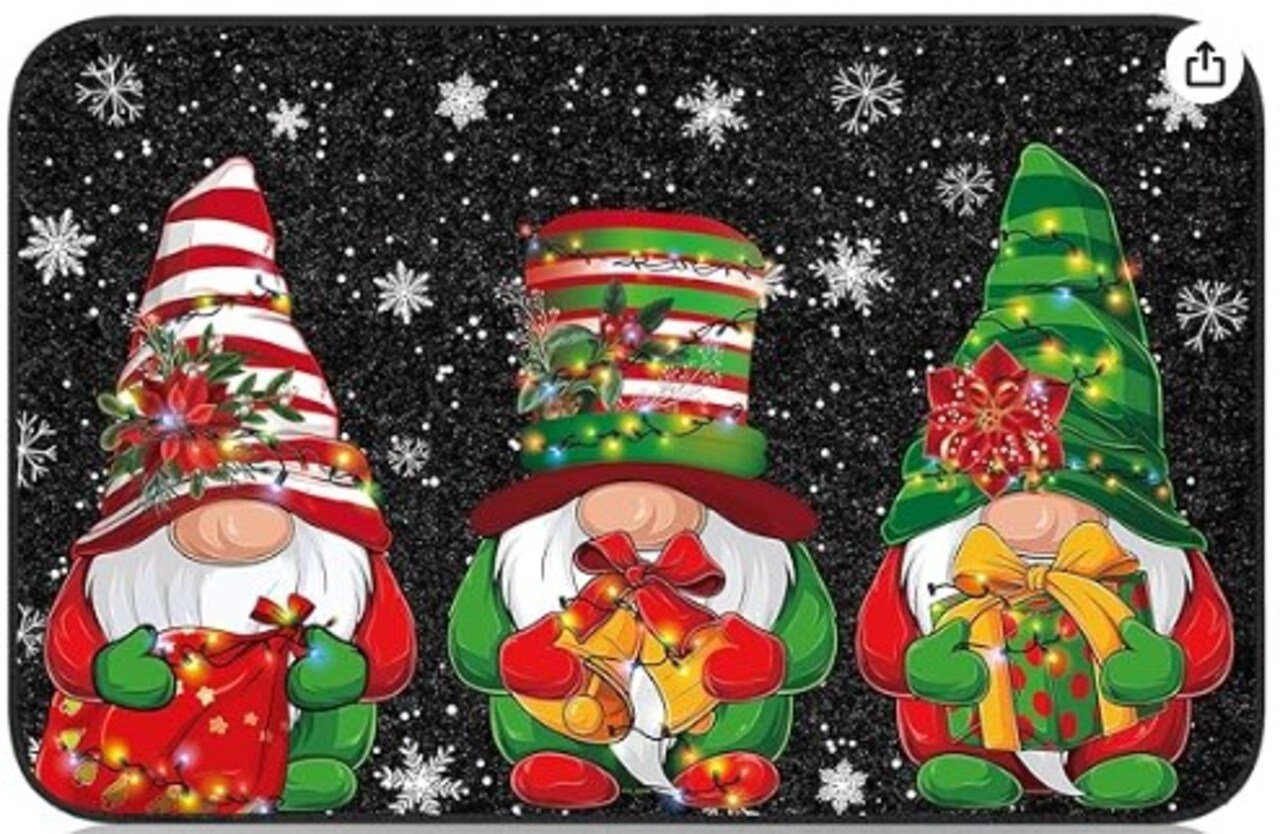 Christmas Doormat Absorbent Christmas Rug Soft Christmas Bath Mat Christmas Bath Decor Holiday Non Slip Floor Small Carpet Washable Bathroom Rugs, 32 x 20 Inch (Gnome)
